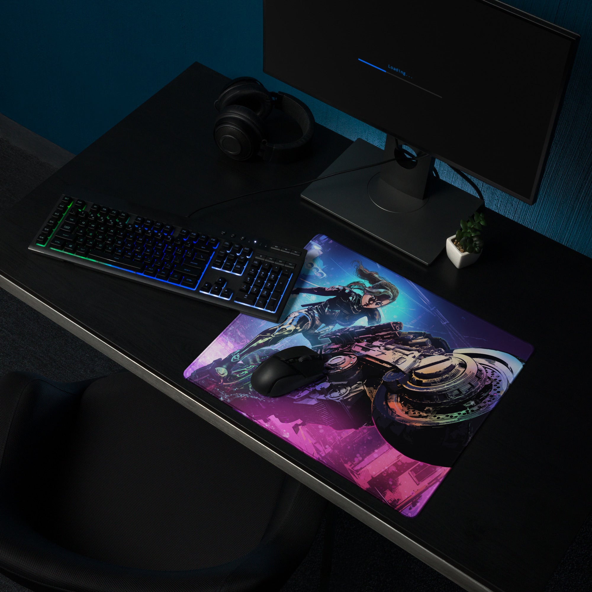 Gaming Mouse Pad Purple Blue Neon Cyberpunk Art For Gaming Desk Setup Large Non Slip Base
