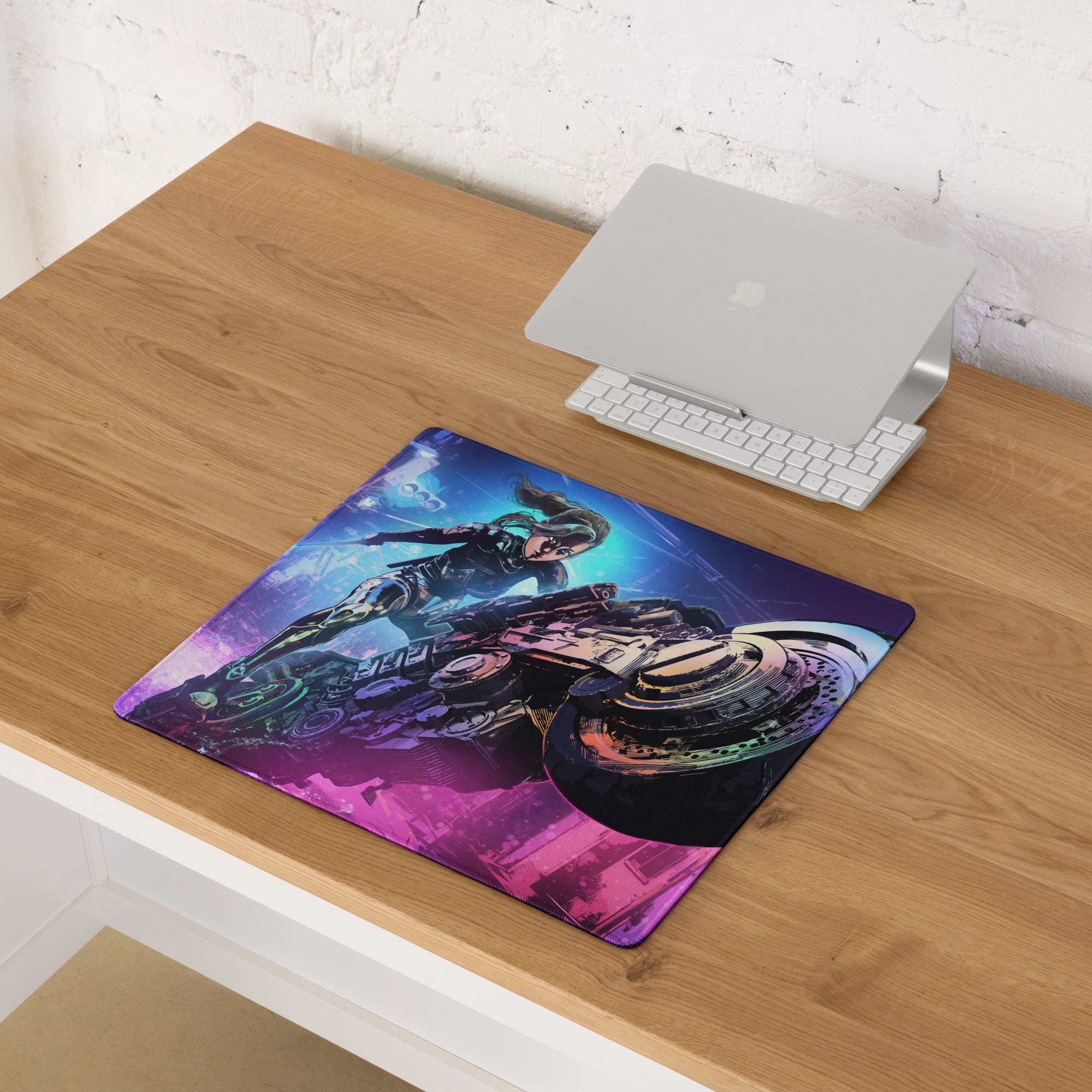 Gaming Mouse Pad Purple Blue Neon Cyberpunk Art For Gaming Desk Setup Large Non Slip Base