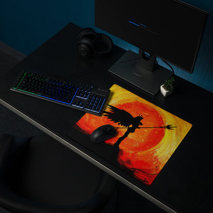 Gaming Mouse Pad Orange Sunset Silhouette Warrior Art Desk Setup Epic Mood Gamer Decor FPS MMO Digital Painting