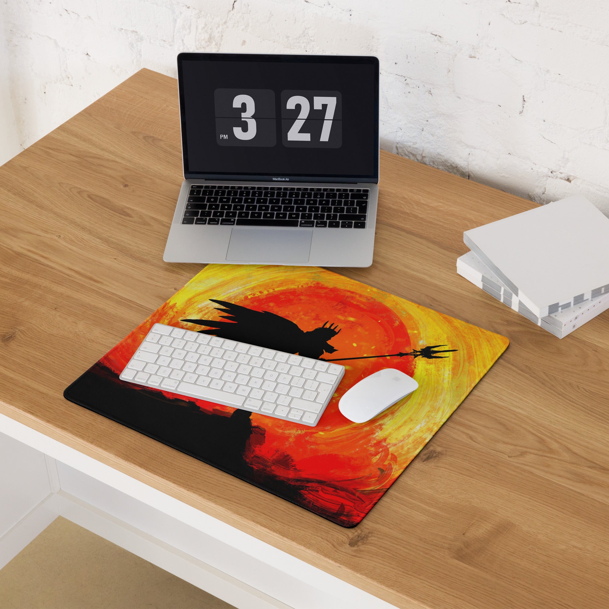 Gaming Mouse Pad Orange Sunset Silhouette Warrior Art Desk Setup Epic Mood Gamer Decor FPS MMO Digital Painting