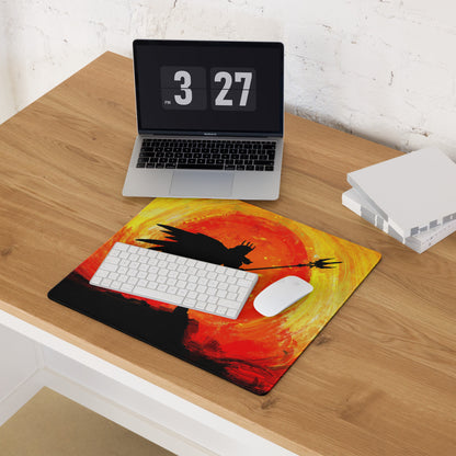Gaming Mouse Pad Orange Sunset Silhouette Warrior Art Desk Setup Epic Mood Gamer Decor FPS MMO Digital Painting