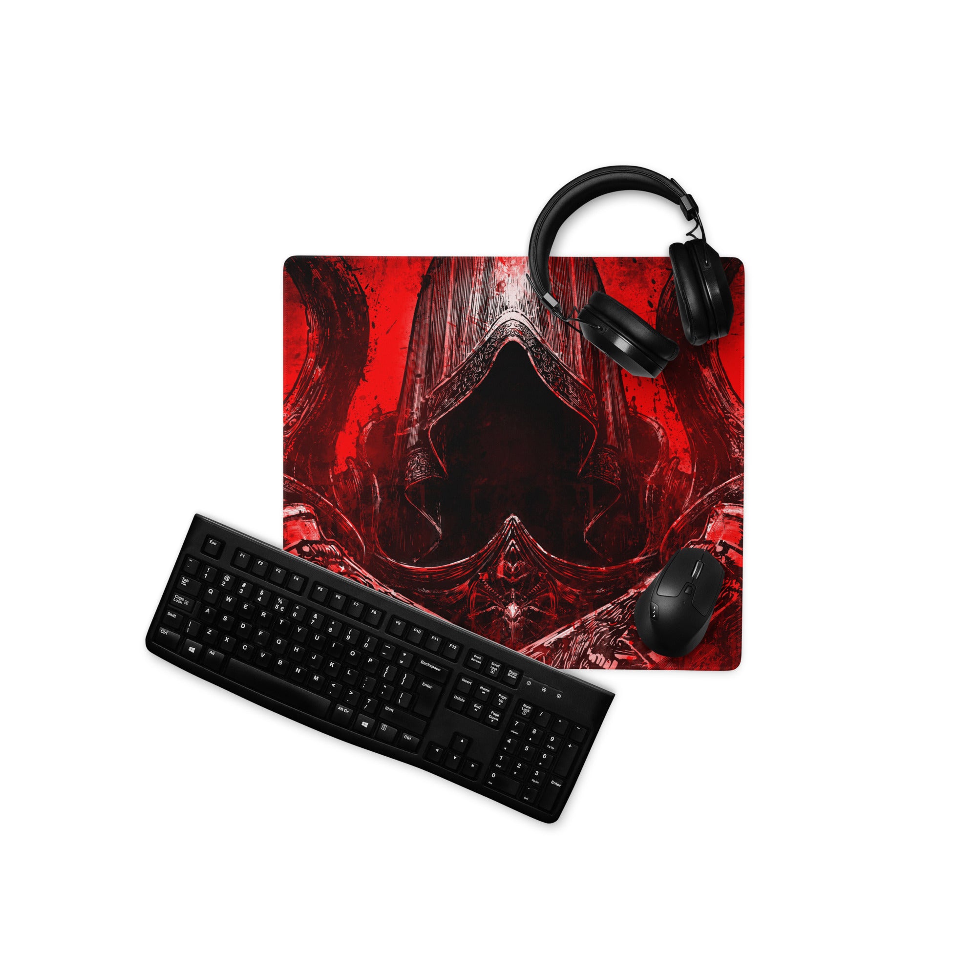 Gaming Mouse Pad Red Black Large Non Slip Desk Mat For PC Gaming Setup Dramatic Dark Fantasy Style Art Print