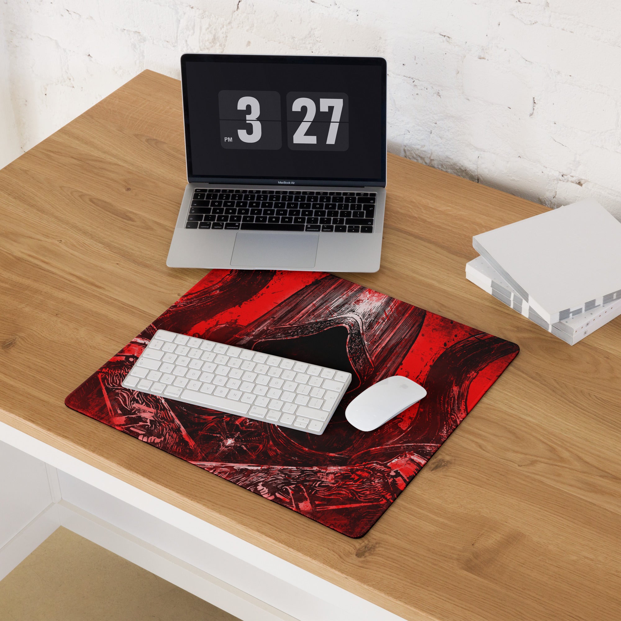 Gaming Mouse Pad Red Black Large Non Slip Desk Mat For PC Gaming Setup Dramatic Dark Fantasy Style Art Print