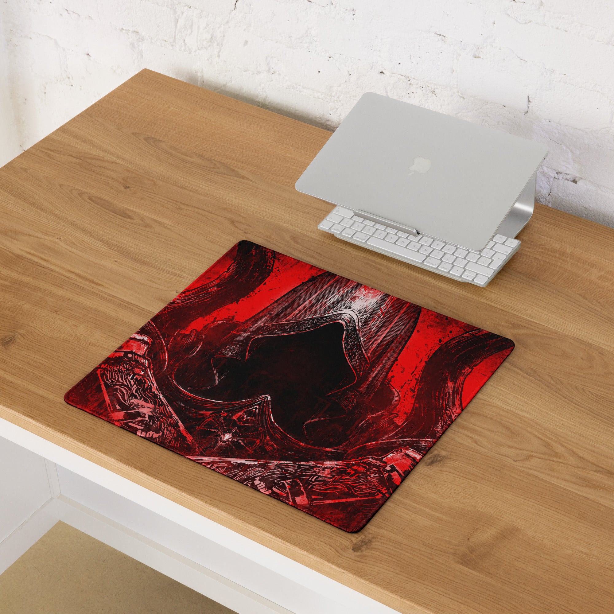 Gaming Mouse Pad Red Black Large Non Slip Desk Mat For PC Gaming Setup Dramatic Dark Fantasy Style Art Print