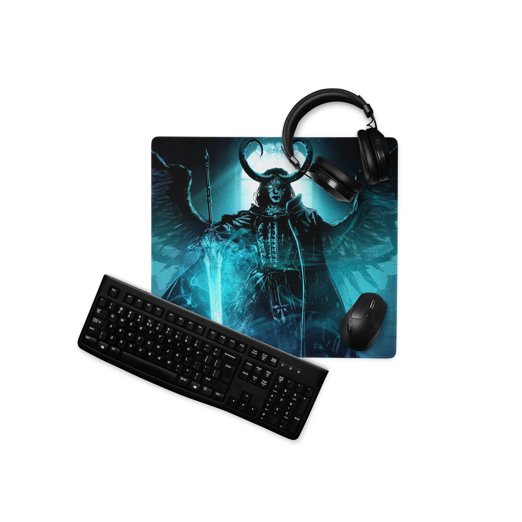 Blue Demon Warrior Gaming Mouse Pad Large Non Slip Edge Stitching Gaming Setup Mat