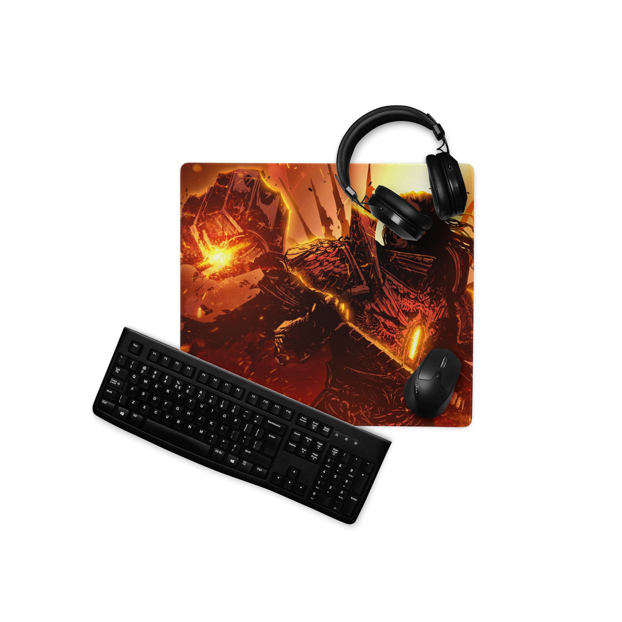 Gaming Mouse Pad Red Orange Black Style Modern Desk Intense Mood Gamer Decor Artwork