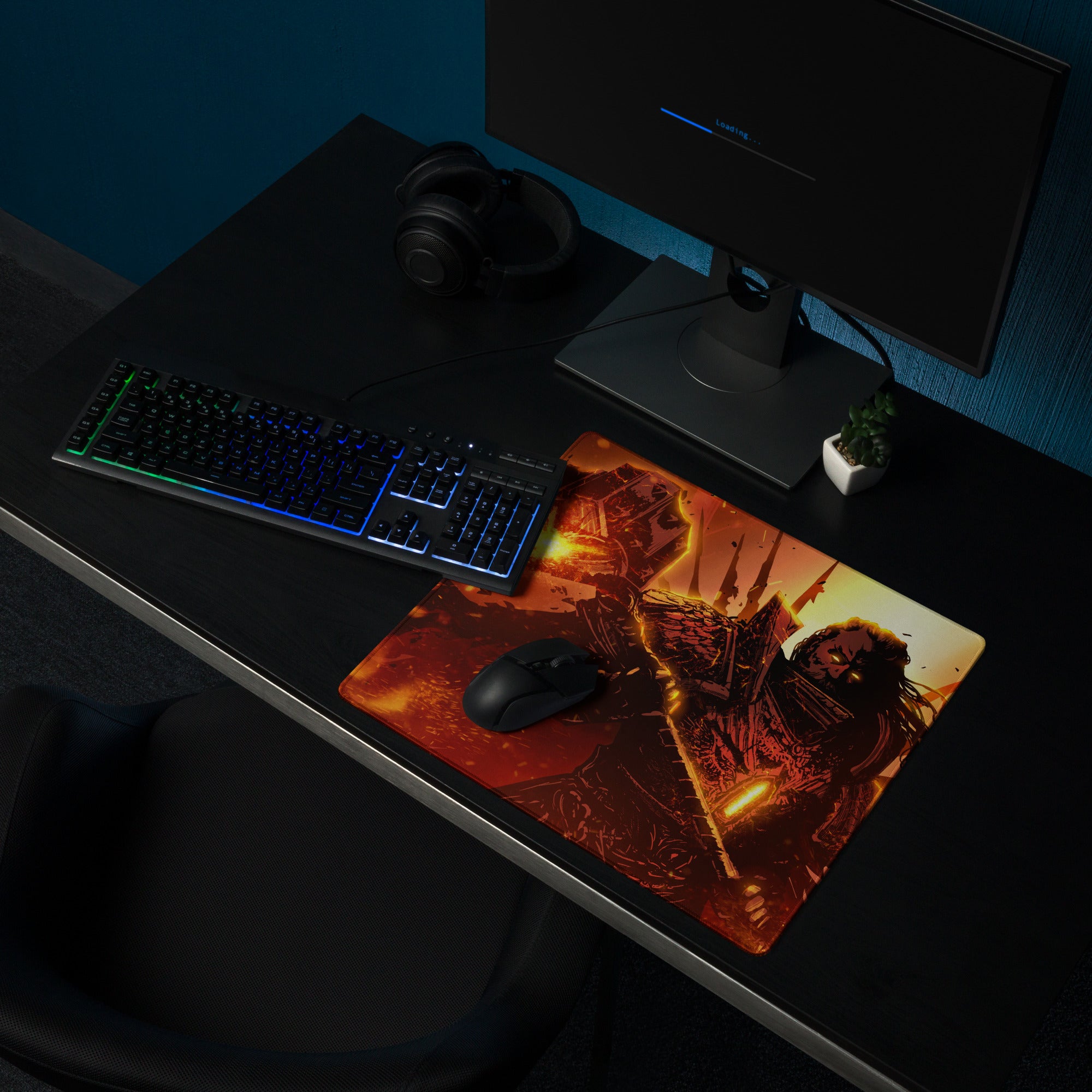 Gaming Mouse Pad Red Orange Black Style Modern Desk Intense Mood Gamer Decor Artwork