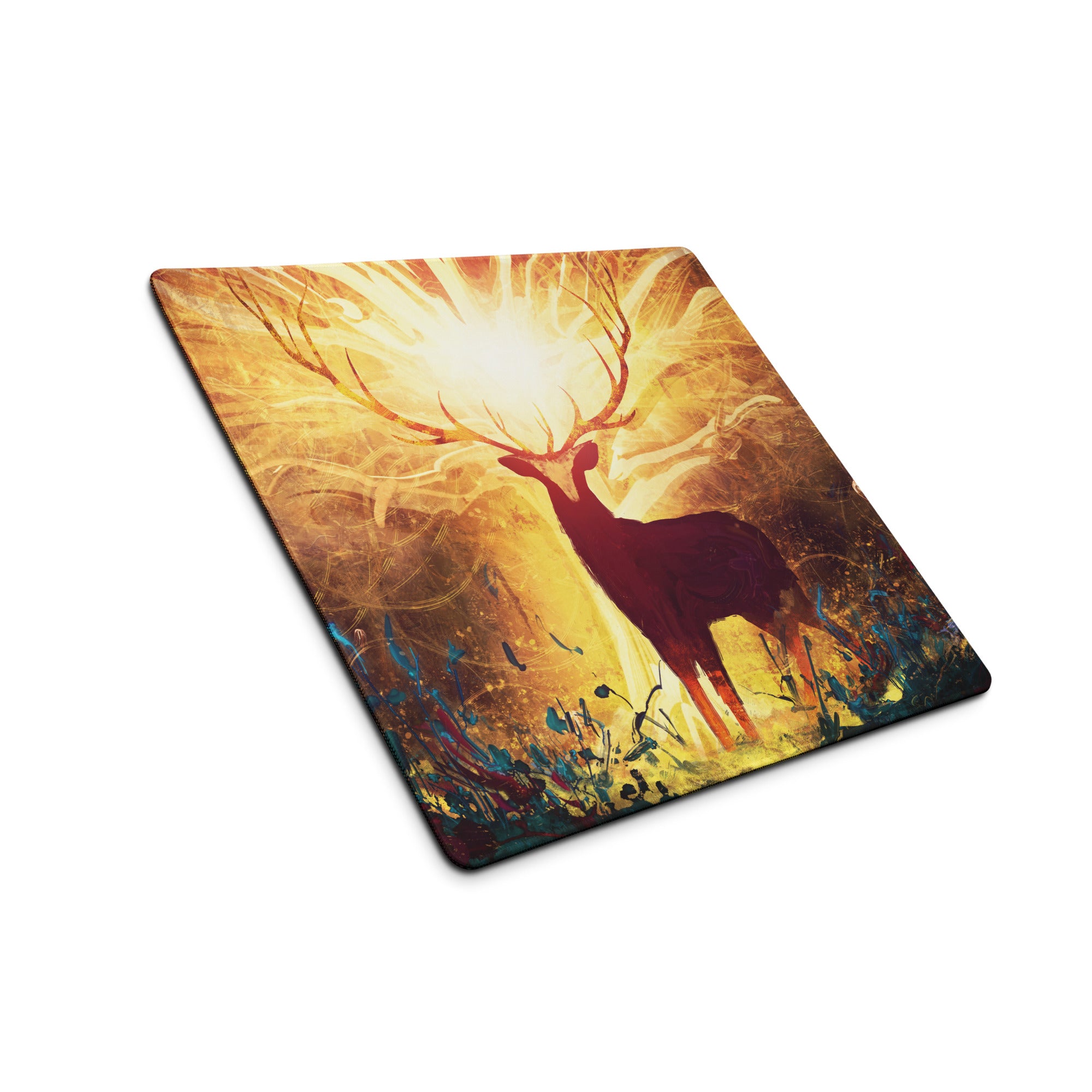 Gamer Mouse Pad Warm Orange Gold Deer Silhouette Art Desktop Desk Pad for Gaming Setup Large Non Slip Surface