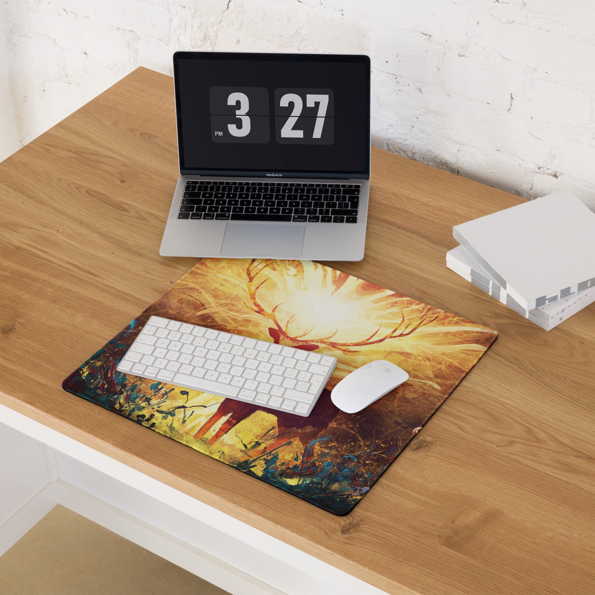 Gamer Mouse Pad Warm Orange Gold Deer Silhouette Art Desktop Desk Pad for Gaming Setup Large Non Slip Surface