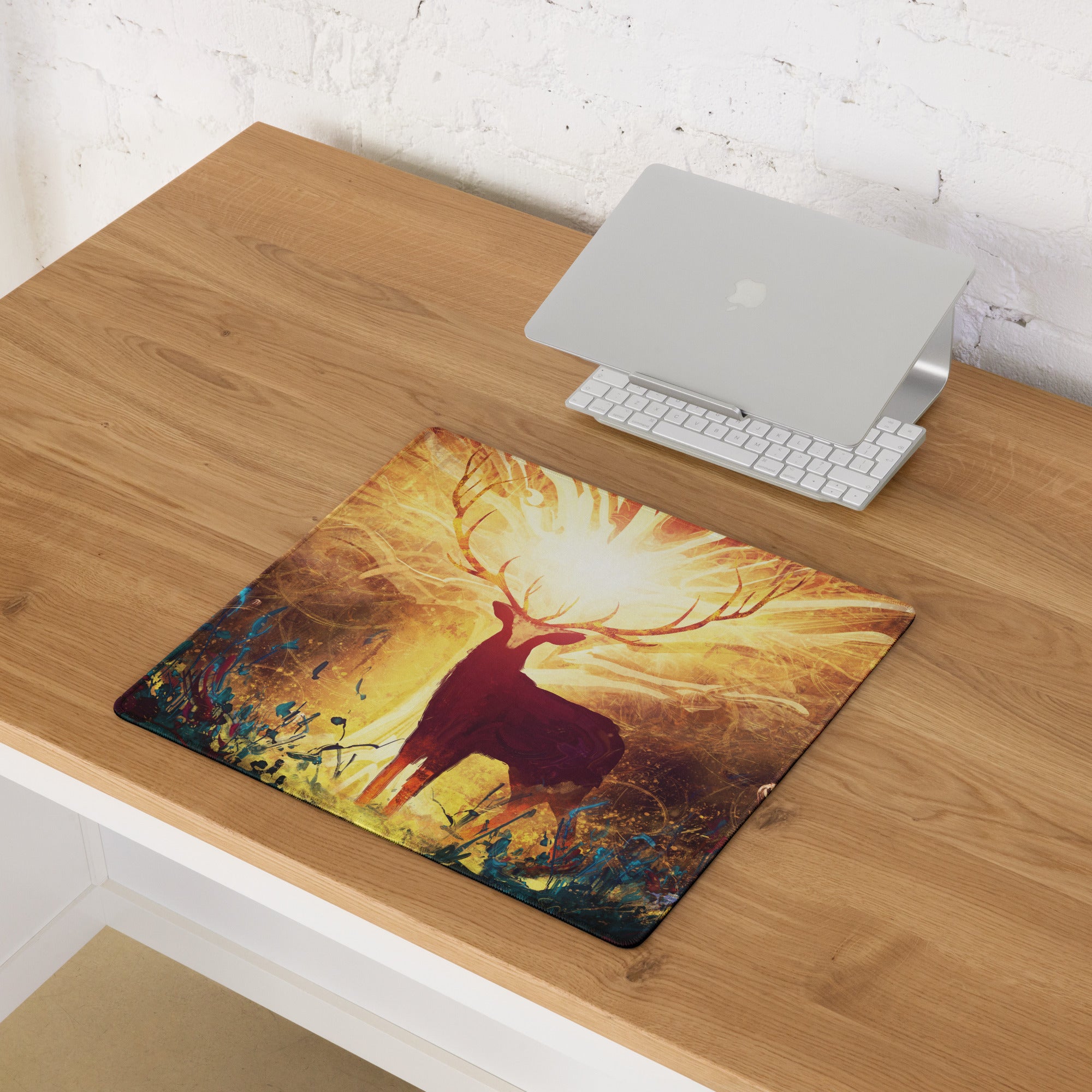 Gamer Mouse Pad Warm Orange Gold Deer Silhouette Art Desktop Desk Pad for Gaming Setup Large Non Slip Surface