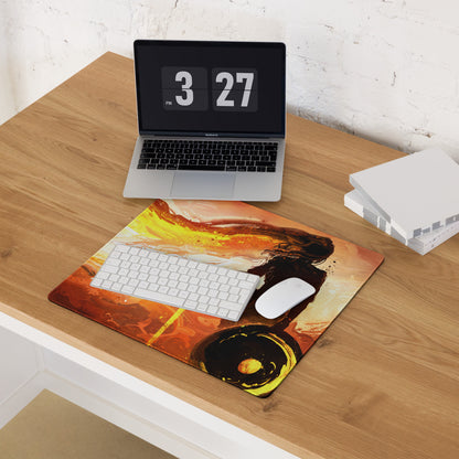 Orange Black Fiery Abstract Gaming Mouse Pad Large Non Slip With Edge Stitching For Gaming Setup