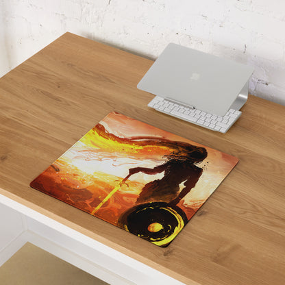 Orange Black Fiery Abstract Gaming Mouse Pad Large Non Slip With Edge Stitching For Gaming Setup