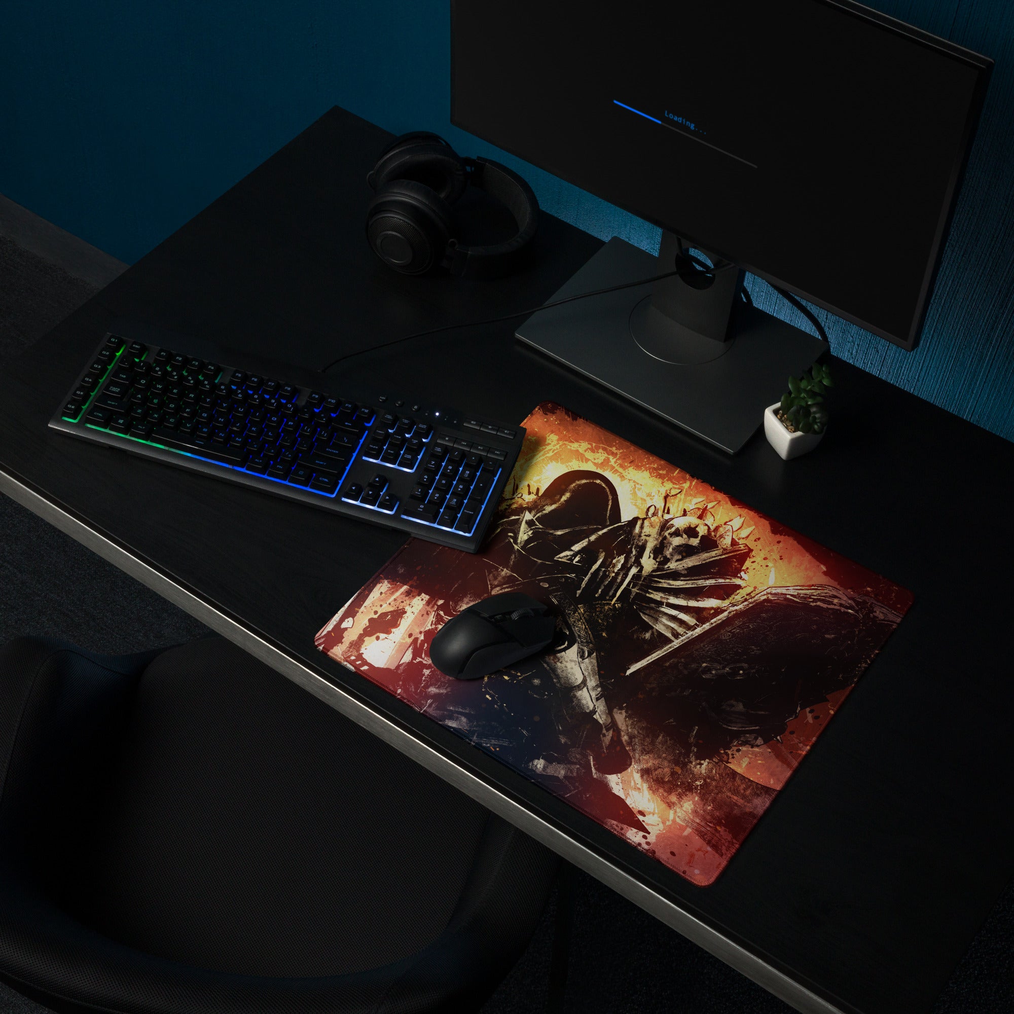 Gaming Mouse Pad Orange Black Fire Graphic For Desktop Setup Modern Art Style Bold Mood Gamer Desk Mat Digital Art Print