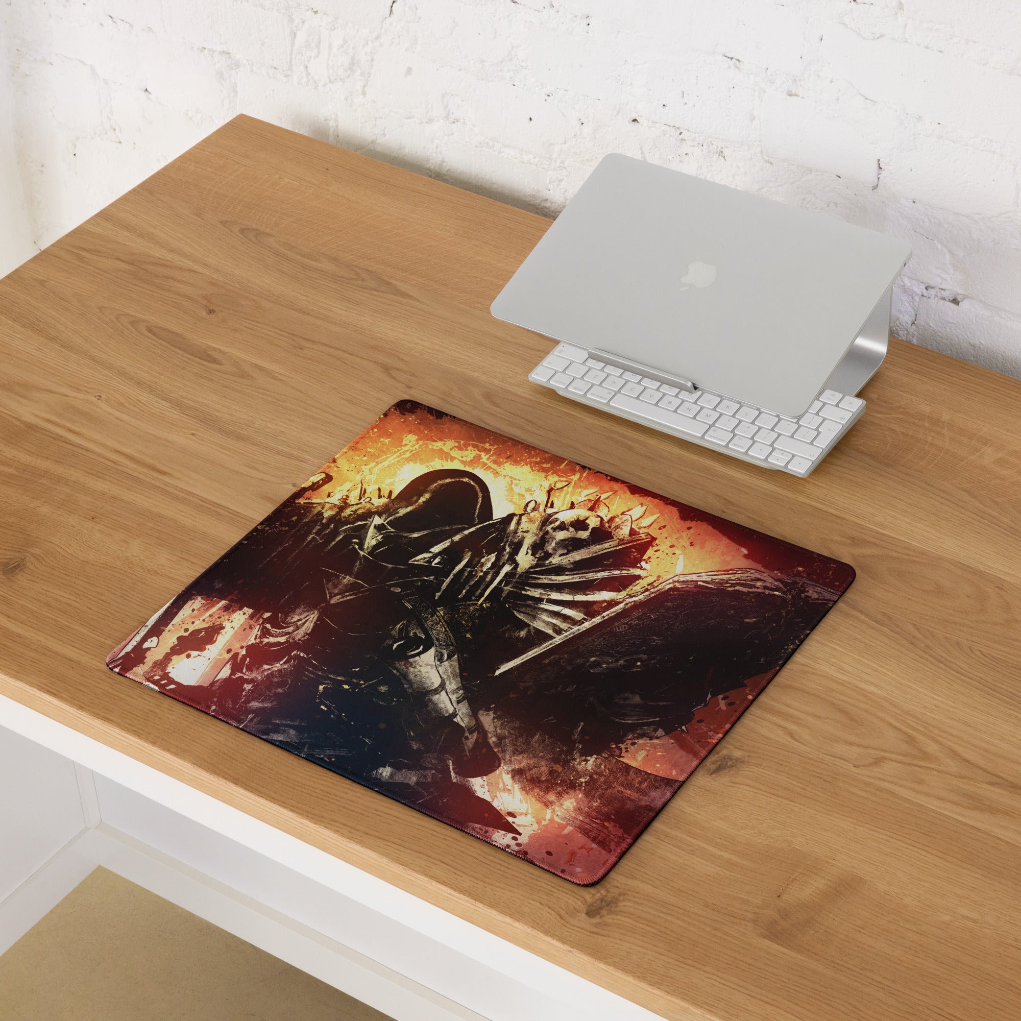 Gaming Mouse Pad Orange Black Fire Graphic For Desktop Setup Modern Art Style Bold Mood Gamer Desk Mat Digital Art Print