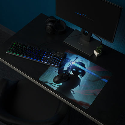 Blue Neon Gaming Mouse Pad For Desk Setup In Digital Art Style With Immersive Cyberpunk Mood And Large Extended Surface