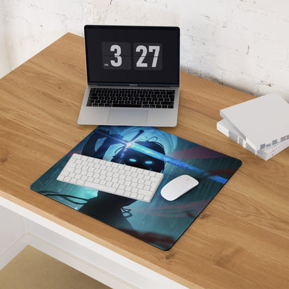 Blue Neon Gaming Mouse Pad For Desk Setup In Digital Art Style With Immersive Cyberpunk Mood And Large Extended Surface
