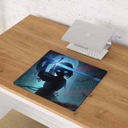 Blue Neon Gaming Mouse Pad For Desk Setup In Digital Art Style With Immersive Cyberpunk Mood And Large Extended Surface
