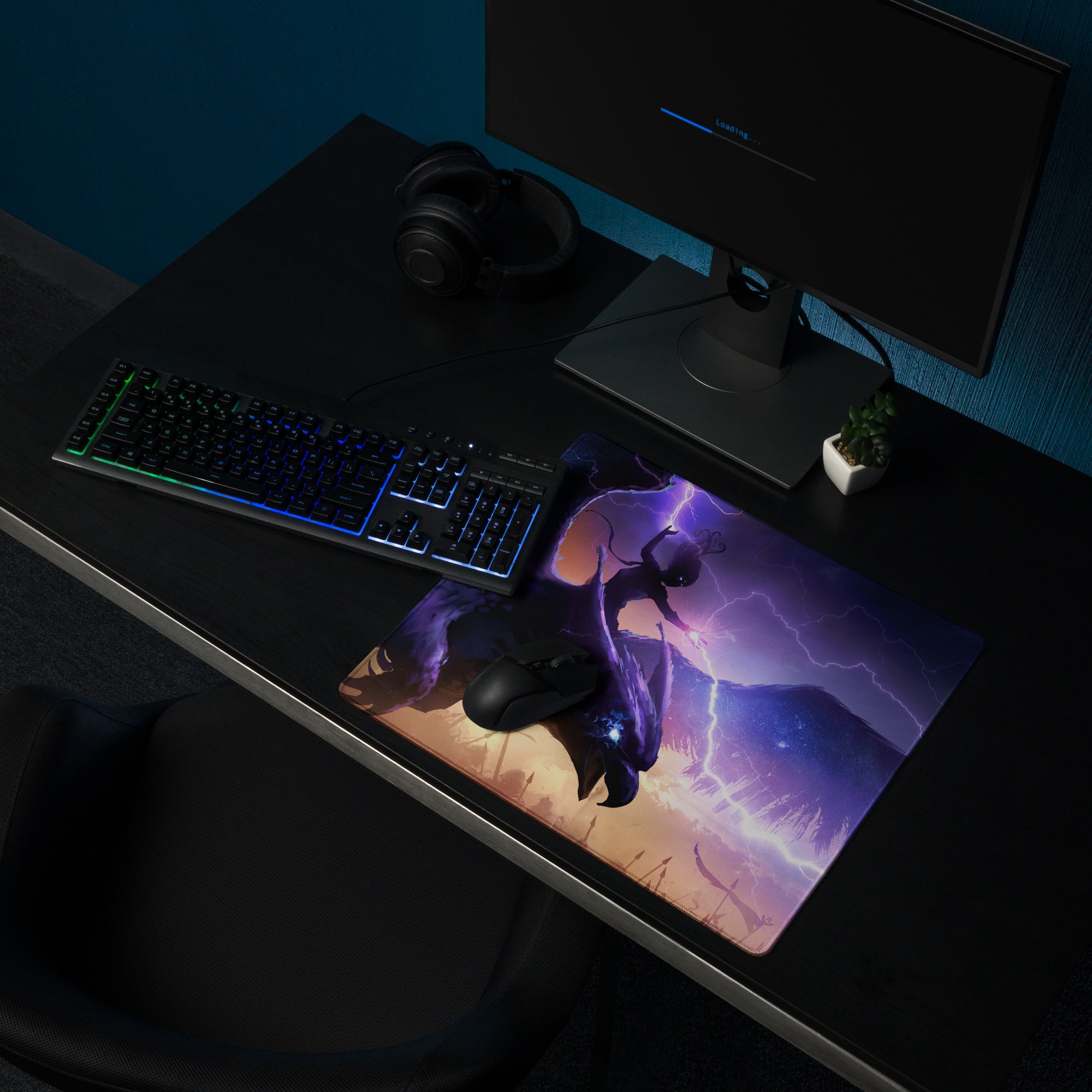 Gaming Mouse Pad Purple Blue Neon Fantasy Dragon Art for Gaming Desk Large Non Slip Edge Stitch