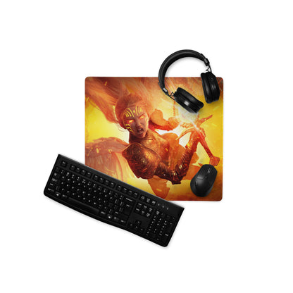 Gaming Mouse Pad Large Orange Red Fire Theme For Gaming Desk Setup Non Slip Edge Stitching Cyberpunk Digital Artwork