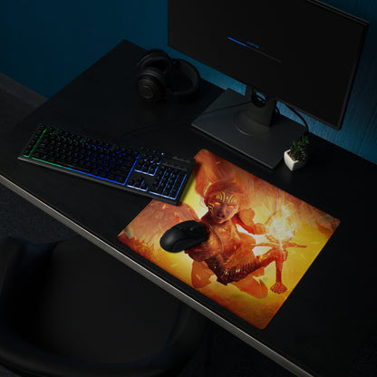 Gaming Mouse Pad Large Orange Red Fire Theme For Gaming Desk Setup Non Slip Edge Stitching Cyberpunk Digital Artwork