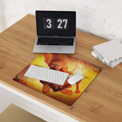 Gaming Mouse Pad Large Orange Red Fire Theme For Gaming Desk Setup Non Slip Edge Stitching Cyberpunk Digital Artwork