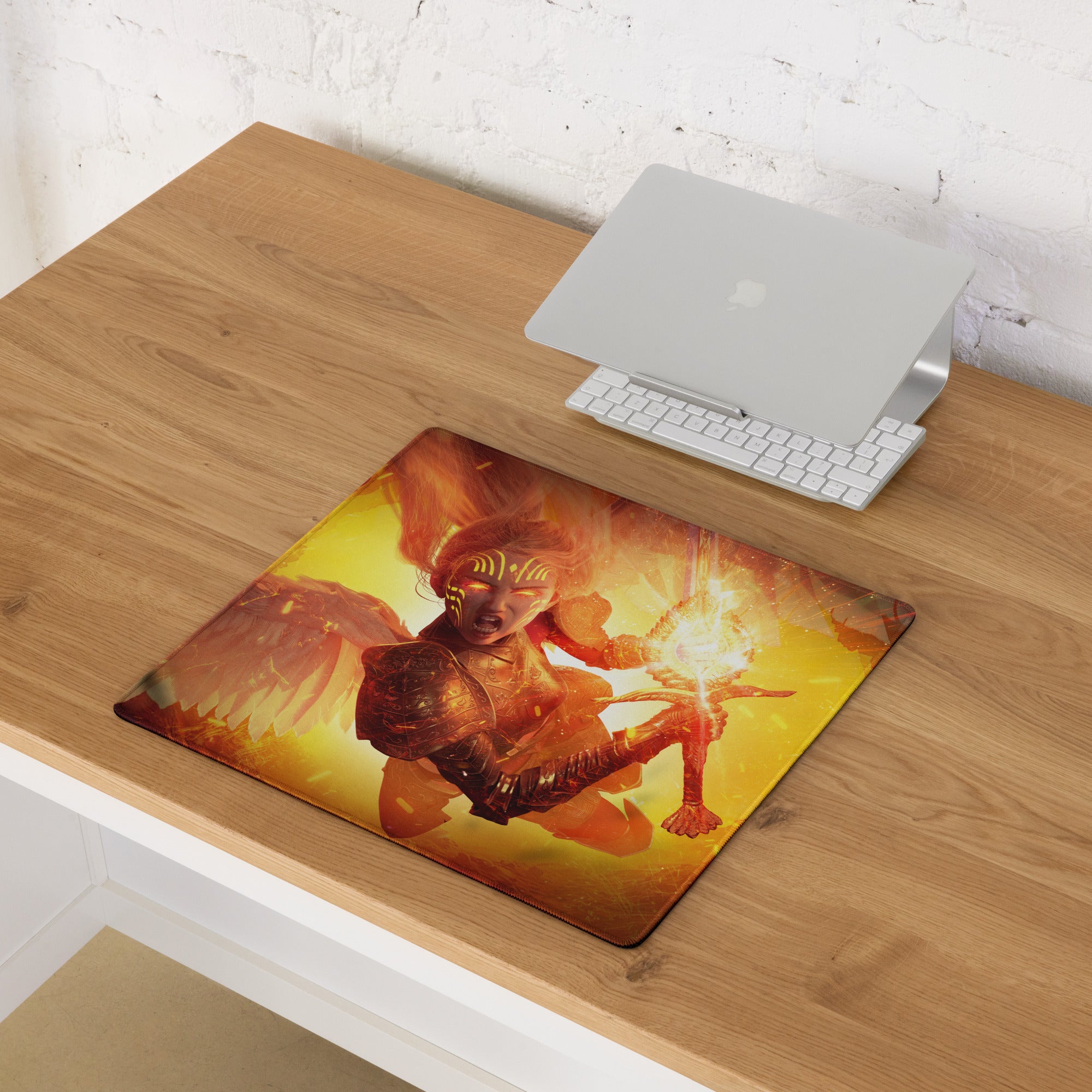 Gaming Mouse Pad Large Orange Red Fire Theme For Gaming Desk Setup Non Slip Edge Stitching Cyberpunk Digital Artwork