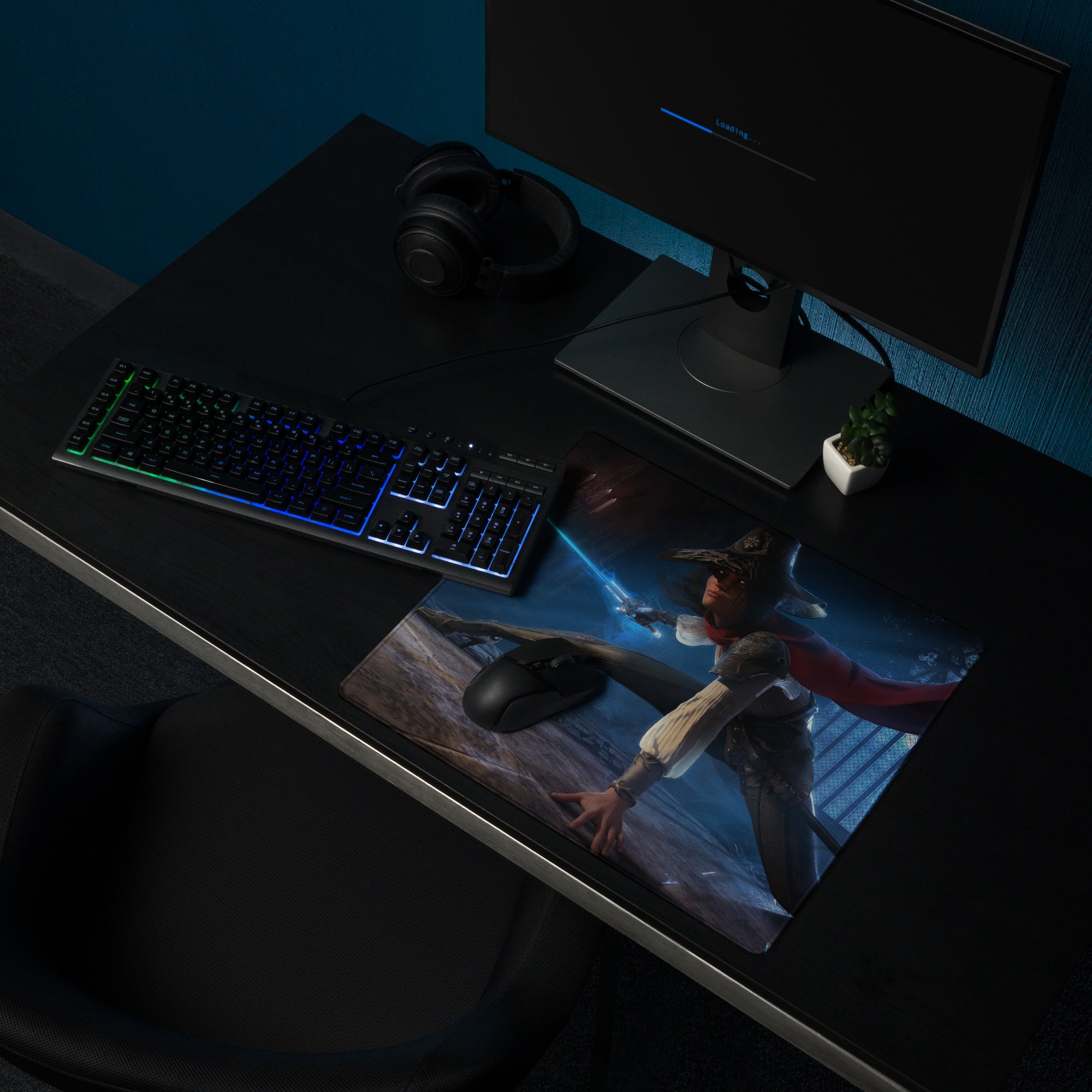 Dark Blue Witch Themed Gaming Mouse Pad Large Size Non Slip Edge Stitching for Dota CS GO Setup Epic Fantasy Desk Decor
