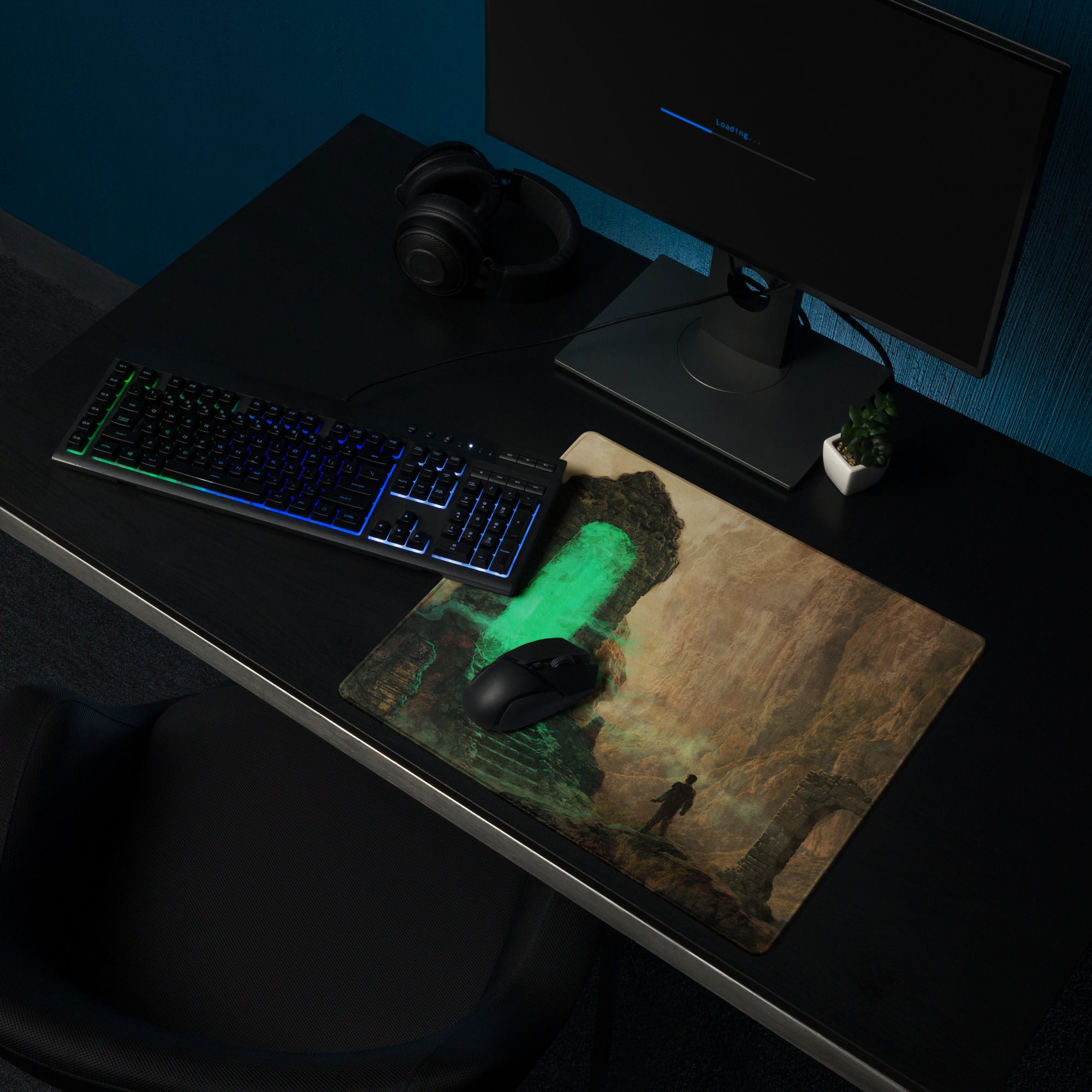 Gaming Mouse Pad Large Extended Green Glow Portal Scene for Gaming Desk Setup Epic Fantasy Digital Art Style Non Slip