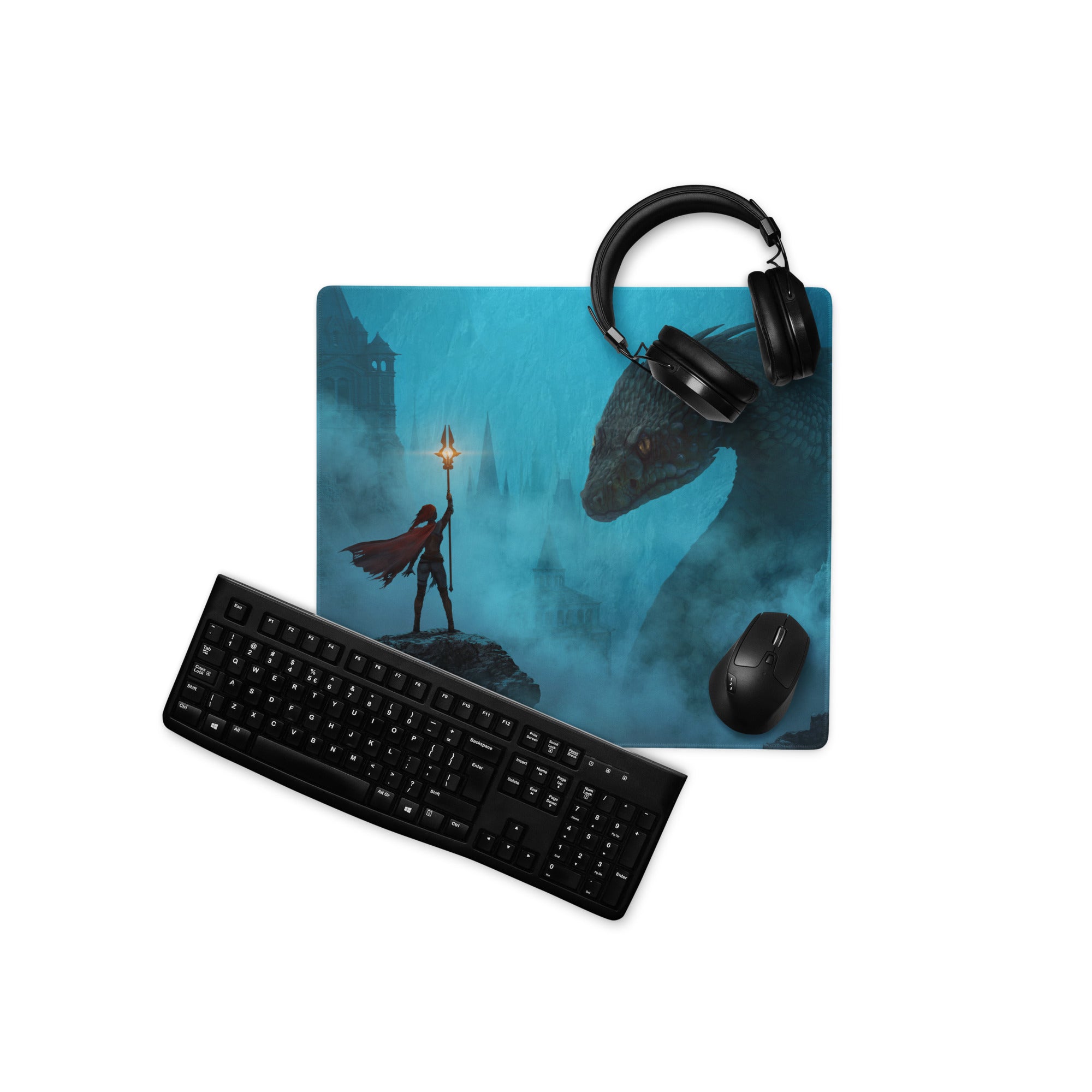 Blue Dragon Fantasy Gaming Mouse Pad for Desk Setup Immersive Digital Artwork Style