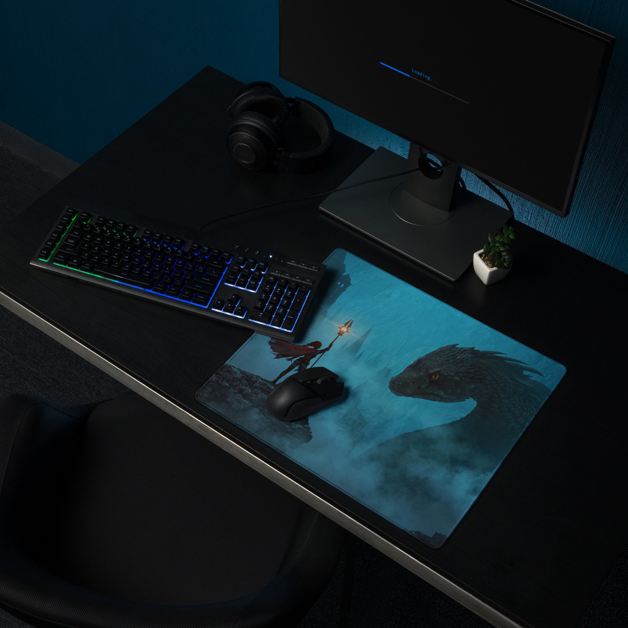 Blue Dragon Fantasy Gaming Mouse Pad for Desk Setup Immersive Digital Artwork Style