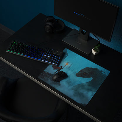 Blue Dragon Fantasy Gaming Mouse Pad for Desk Setup Immersive Digital Artwork Style