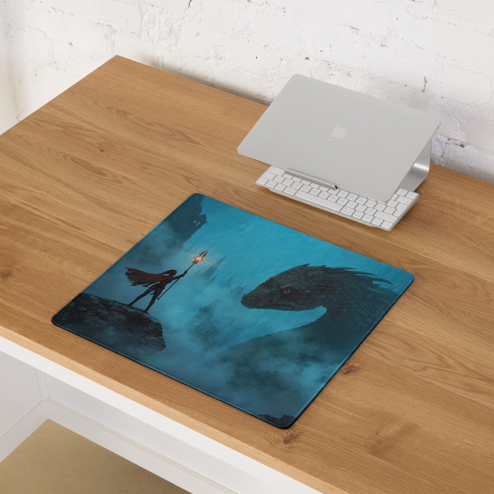 Blue Dragon Fantasy Gaming Mouse Pad for Desk Setup Immersive Digital Artwork Style