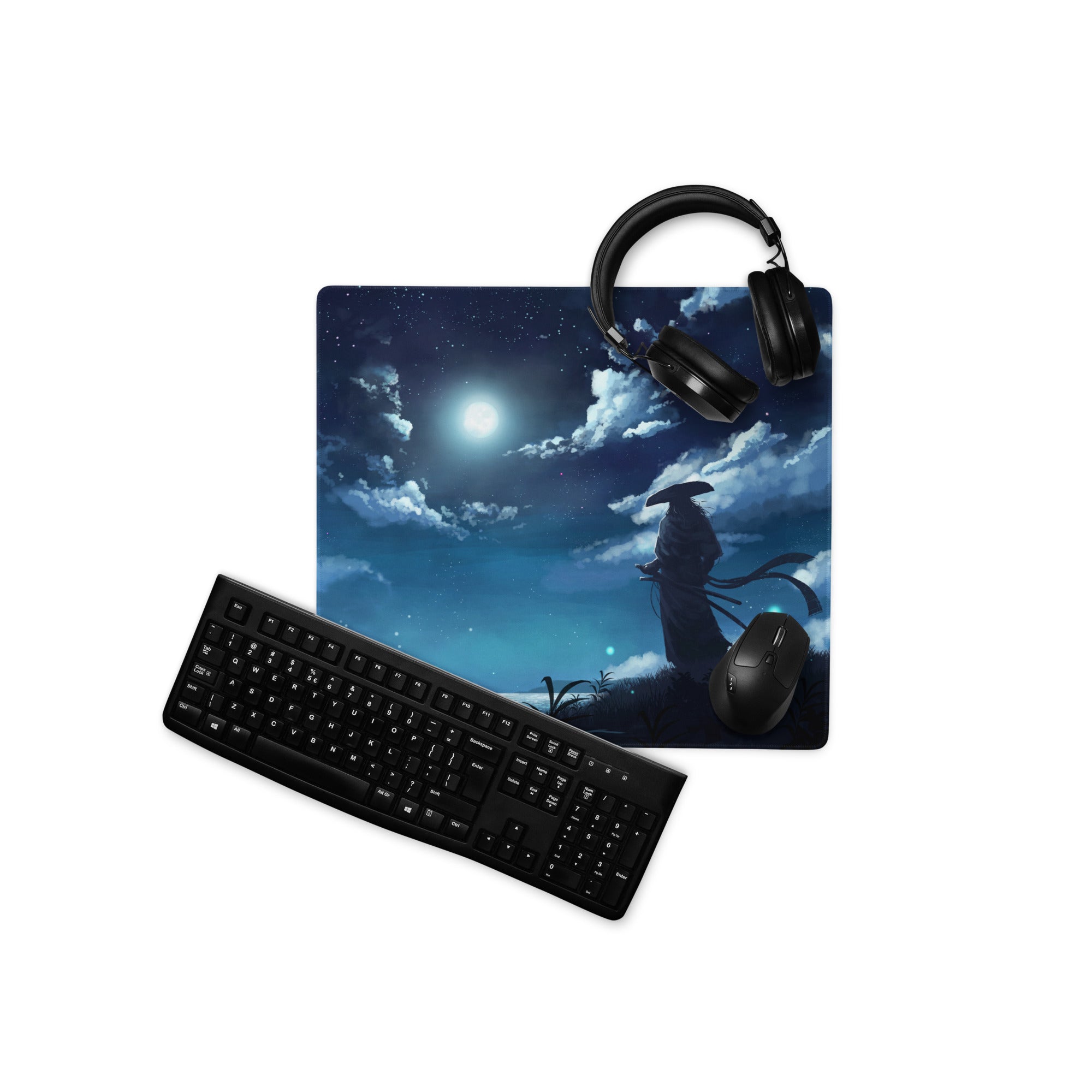 Gaming Mouse Pad Blue Night Sky Theme For Desk Gaming Setup Large Non Slip Edge Stitching Mystic Wilderness Art Style