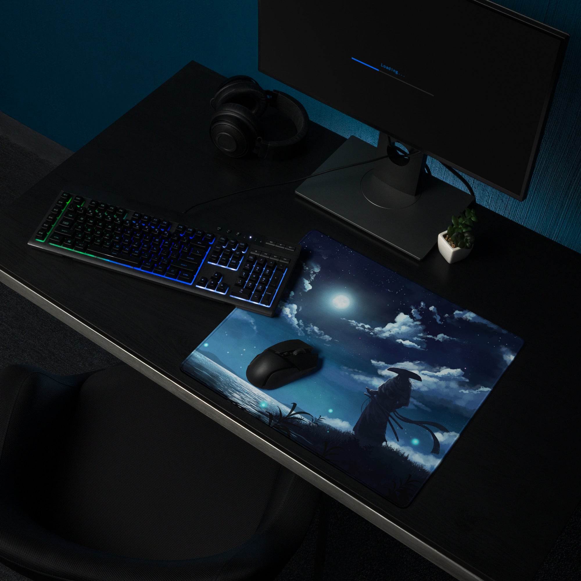 Gaming Mouse Pad Blue Night Sky Theme For Desk Gaming Setup Large Non Slip Edge Stitching Mystic Wilderness Art Style