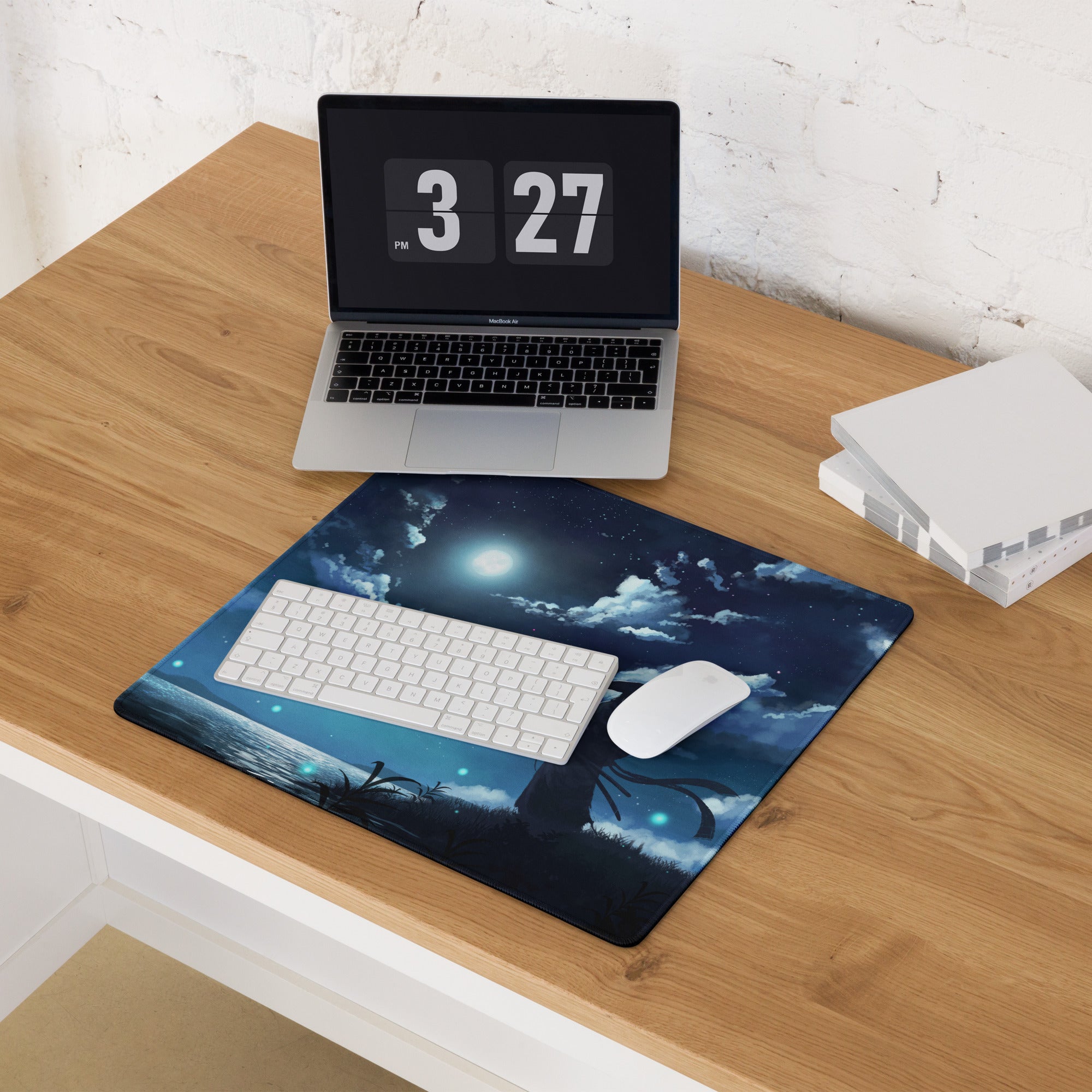 Gaming Mouse Pad Blue Night Sky Theme For Desk Gaming Setup Large Non Slip Edge Stitching Mystic Wilderness Art Style