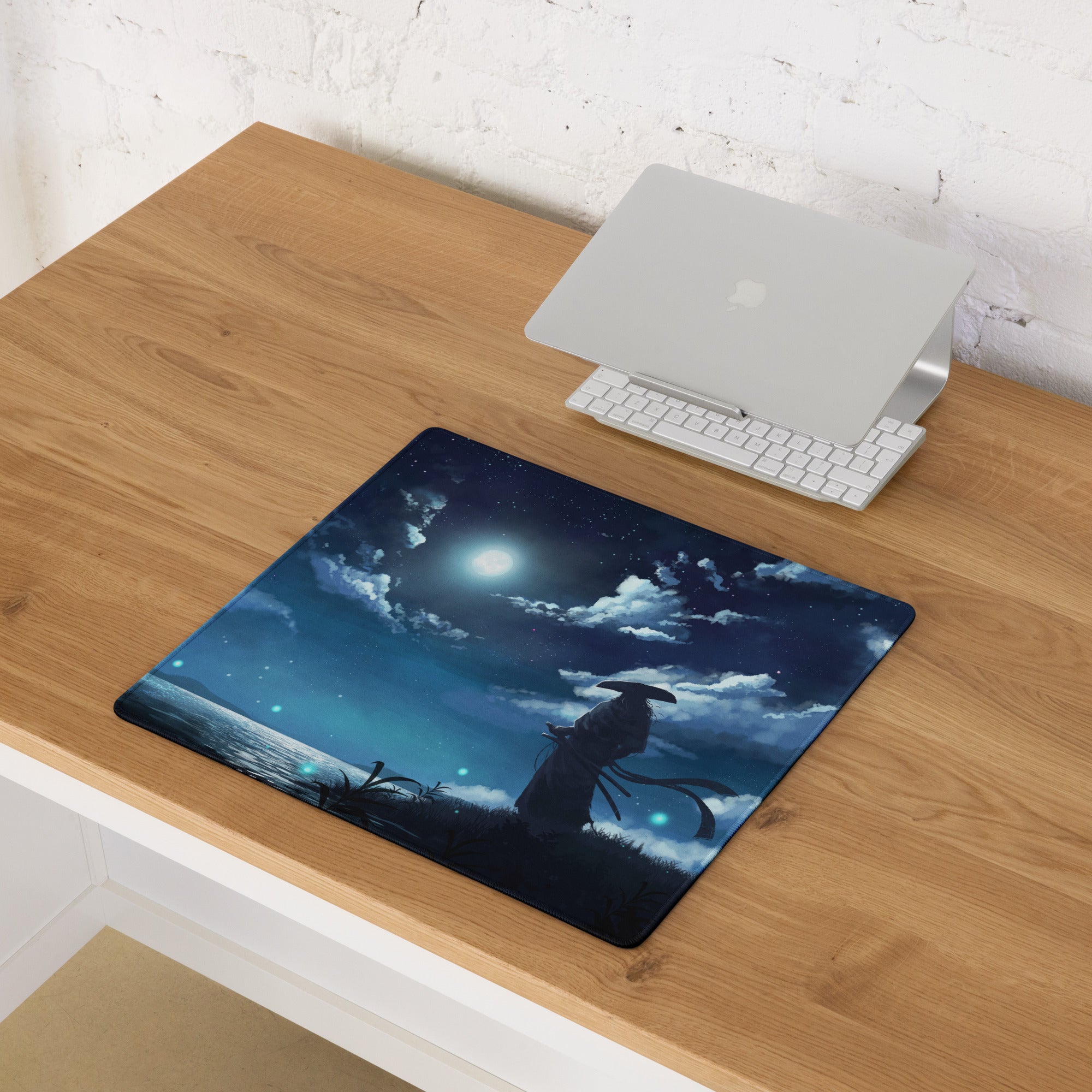 Gaming Mouse Pad Blue Night Sky Theme For Desk Gaming Setup Large Non Slip Edge Stitching Mystic Wilderness Art Style