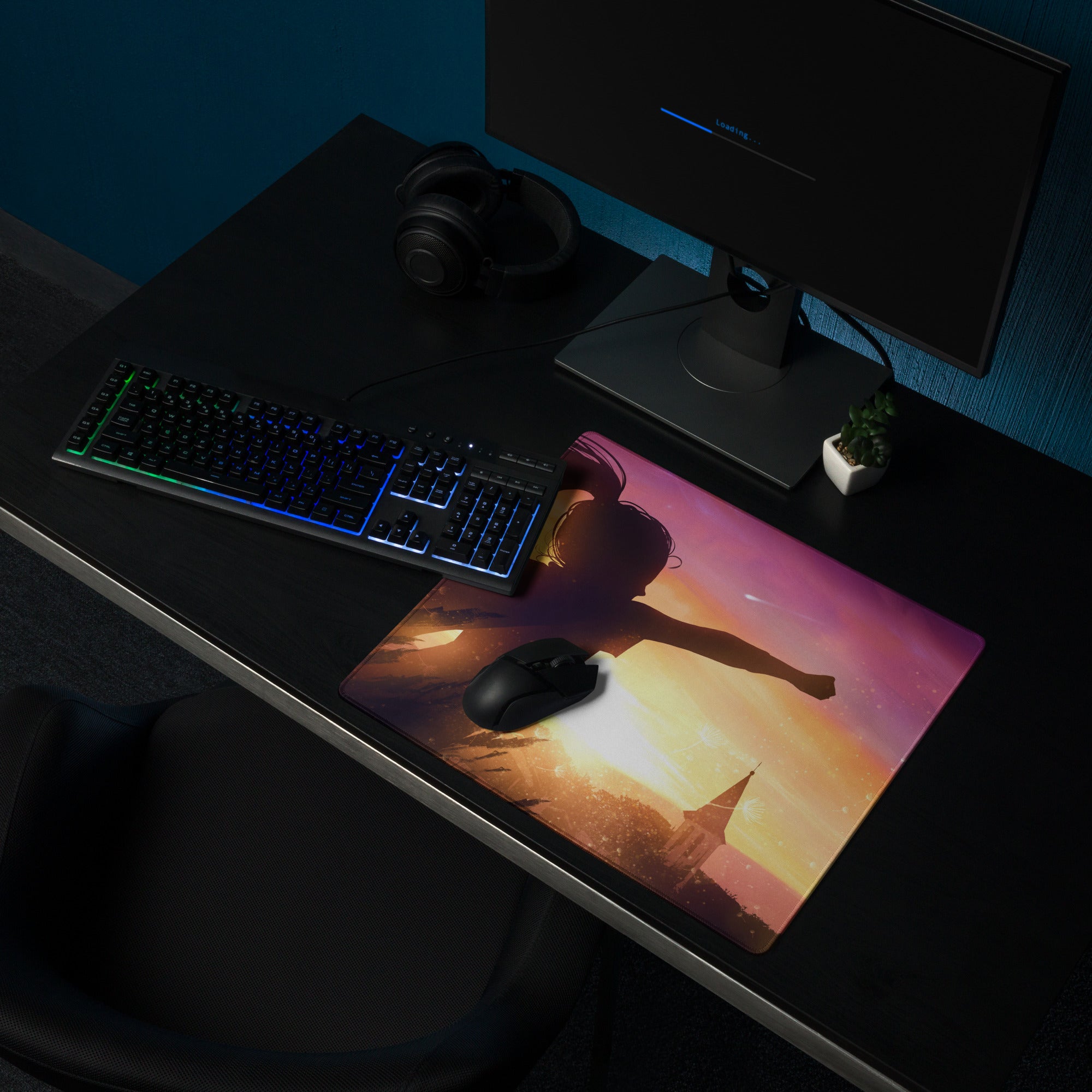 Gaming Mouse Pad Sunset Orange Pink Purple Gradient For Gaming Desk Setup Cinematic Silhouette Digital Art