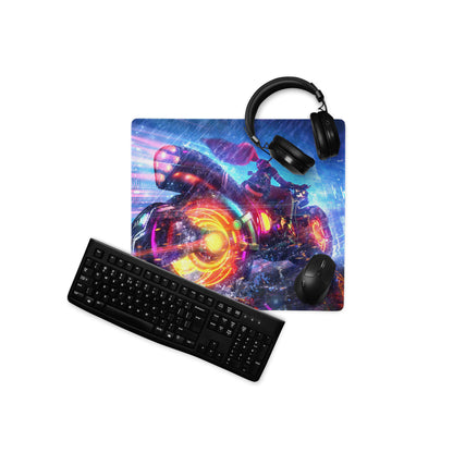 Gaming Mouse Pad Neon Blue Purple Pink For Desk Setup Cyberpunk Style Non Slip Edge Stitch HD Print