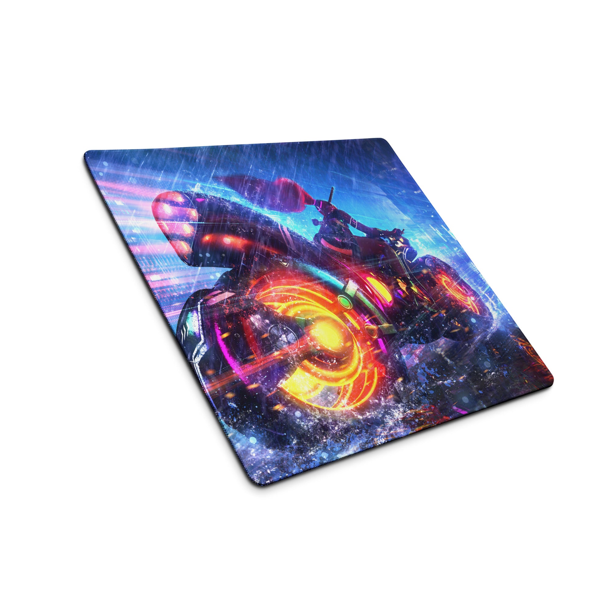 Gaming Mouse Pad Neon Blue Purple Pink For Desk Setup Cyberpunk Style Non Slip Edge Stitch HD Print