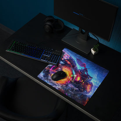Gaming Mouse Pad Neon Blue Purple Pink For Desk Setup Cyberpunk Style Non Slip Edge Stitch HD Print