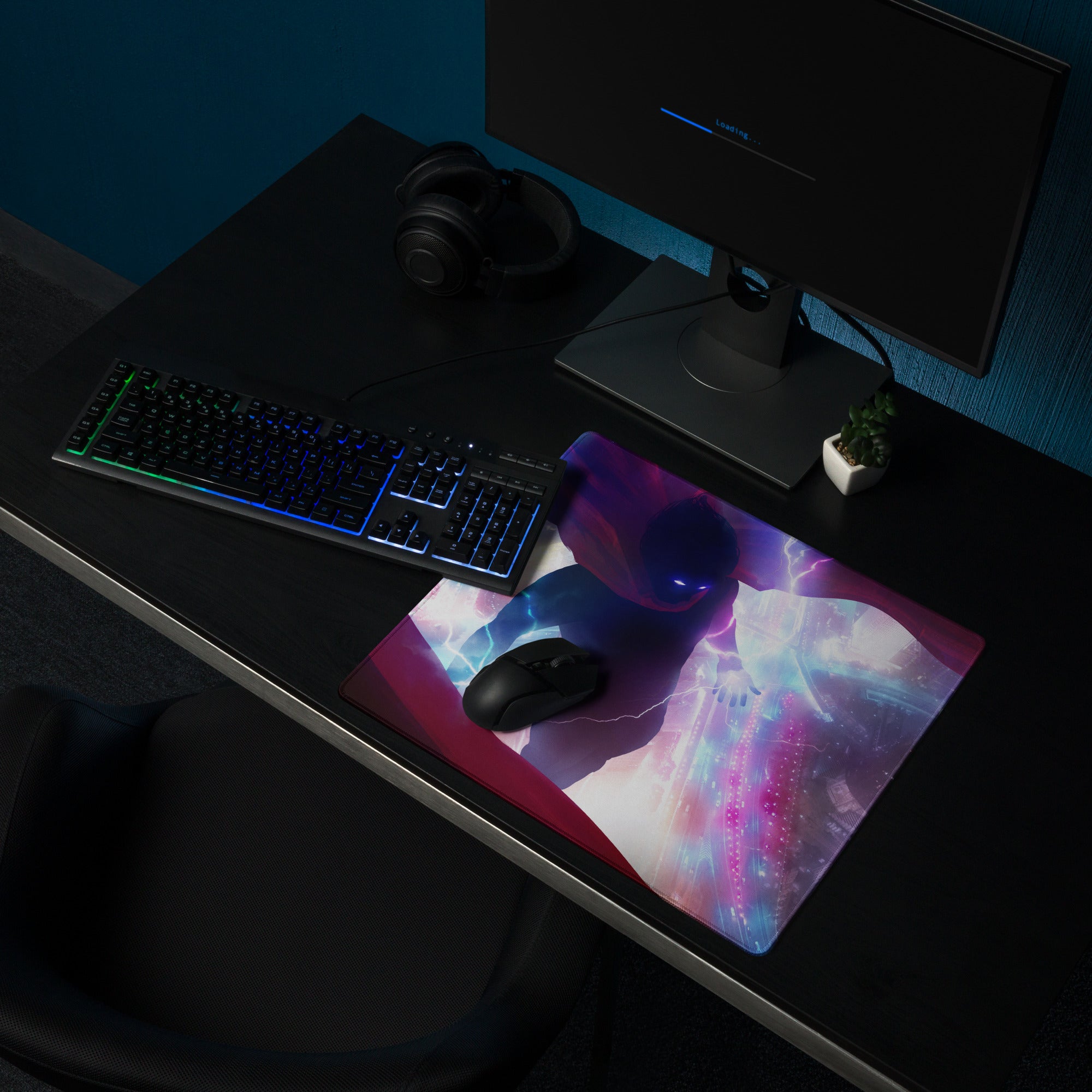 Gaming Mouse Pad Purple Blue Neon Lightning Cyberpunk Desk Mat For Gaming Setup Non Slip Surface