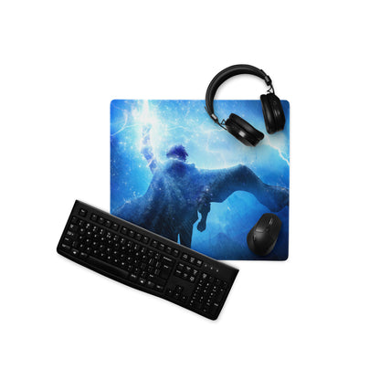 Blue Lightning Gaming Mouse Pad for Desktop Setup, Large Non Slip Edge, Neon Hero Artwork