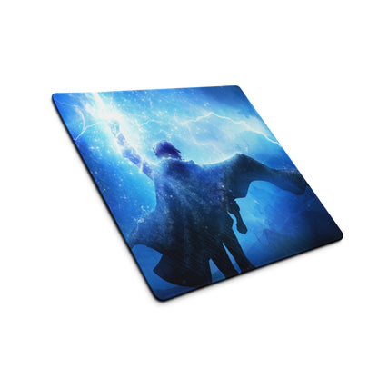 Blue Lightning Gaming Mouse Pad for Desktop Setup, Large Non Slip Edge, Neon Hero Artwork