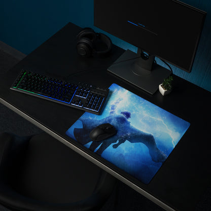 Blue Lightning Gaming Mouse Pad for Desktop Setup, Large Non Slip Edge, Neon Hero Artwork