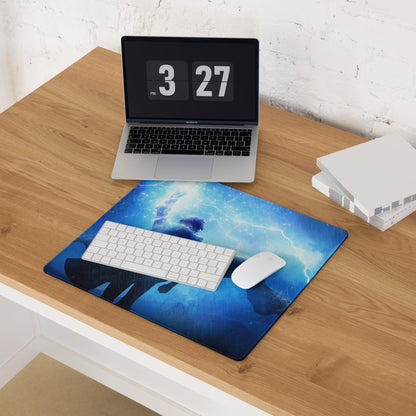Blue Lightning Gaming Mouse Pad for Desktop Setup, Large Non Slip Edge, Neon Hero Artwork
