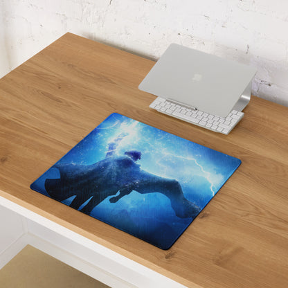 Blue Lightning Gaming Mouse Pad for Desktop Setup, Large Non Slip Edge, Neon Hero Artwork
