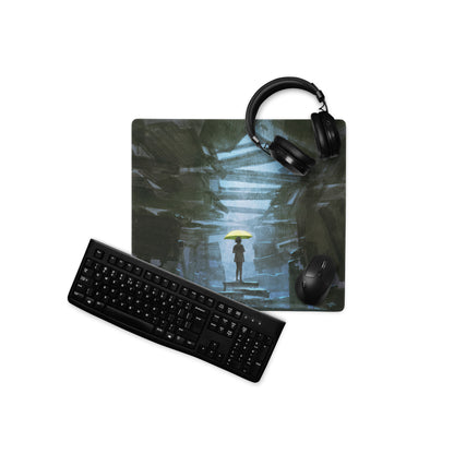 Gaming Mouse Pad Blue And Black With Yellow Umbrella Artwork For Desk Setup Modern Abstract Style