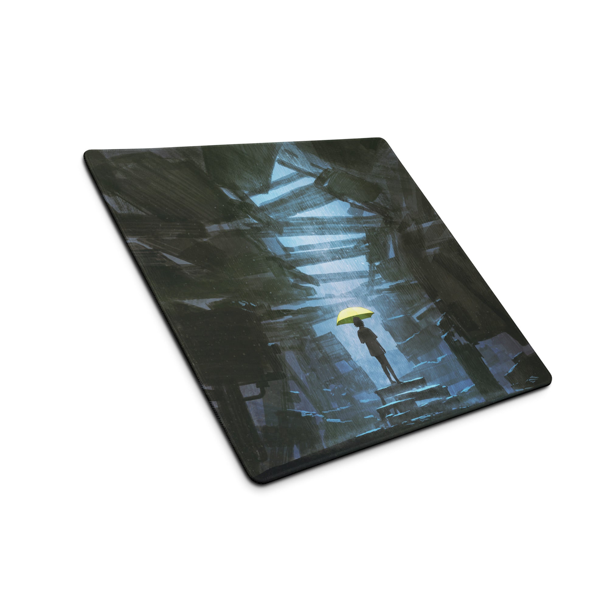 Gaming Mouse Pad Blue And Black With Yellow Umbrella Artwork For Desk Setup Modern Abstract Style