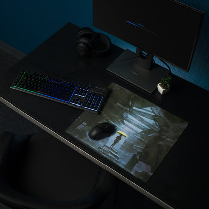 Gaming Mouse Pad Blue And Black With Yellow Umbrella Artwork For Desk Setup Modern Abstract Style