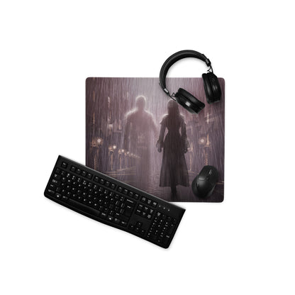 Dark Purple Gray Rainy City Noir Gaming Mouse Pad For Desktop Setup With Large Size And Non Slip Edges
